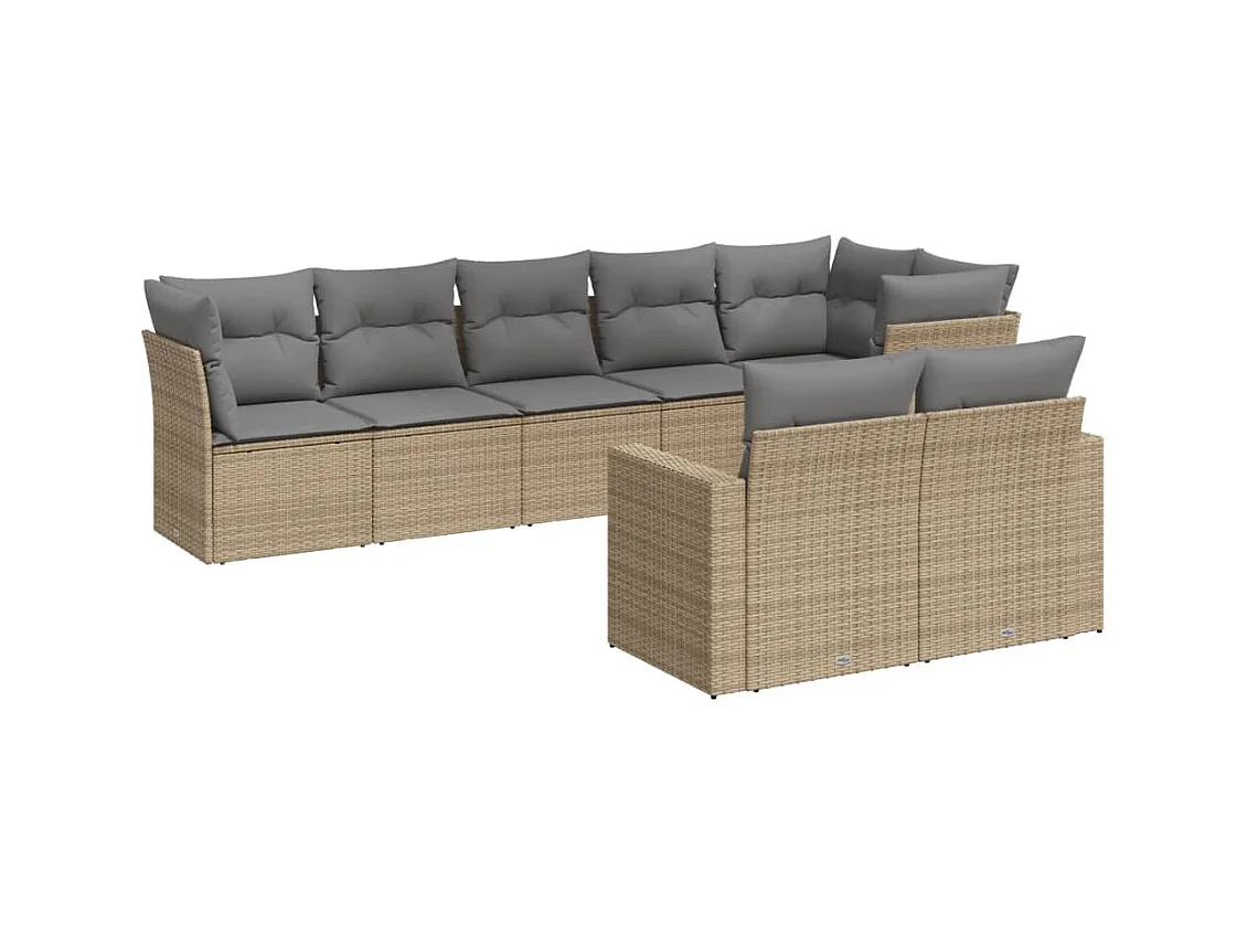 Salon de jardin avec coussins 8 pcs beige résine tressée