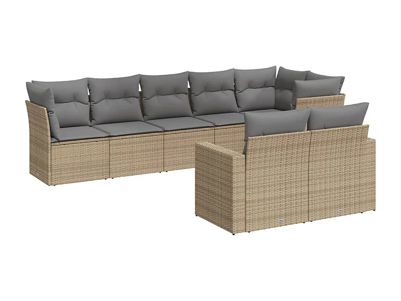 Salon de jardin avec coussins 8 pcs beige résine tressée