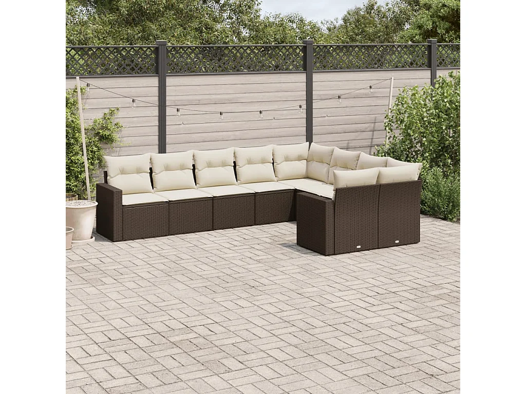 Salon de jardin avec coussins 9 pcs marron résine tressée