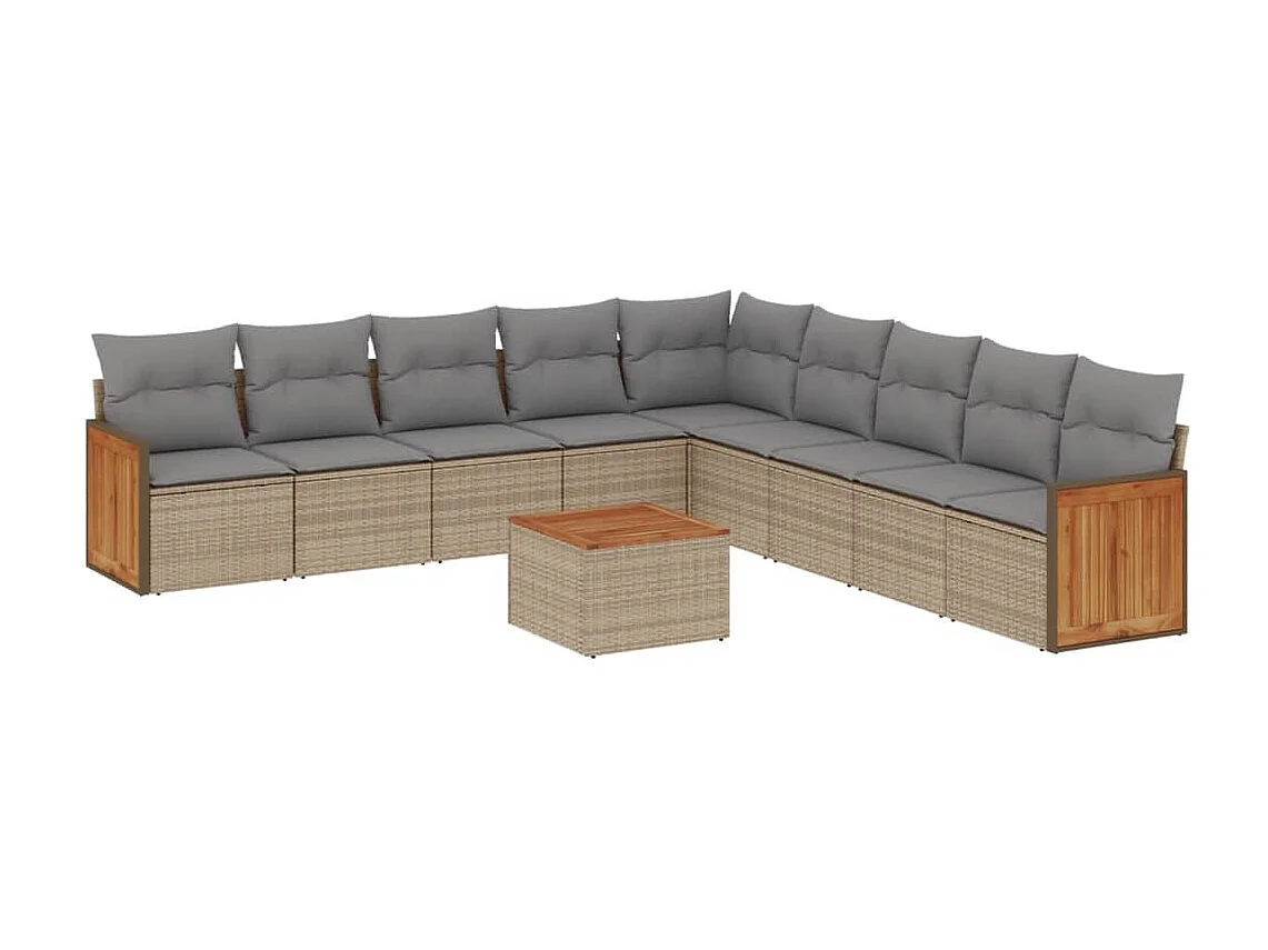 Salon de jardin avec coussins 10 pcs beige résine tressée