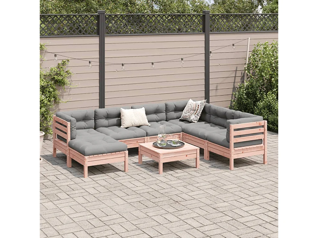 Salon de jardin 8 pcs avec coussins sapin douglas solide
