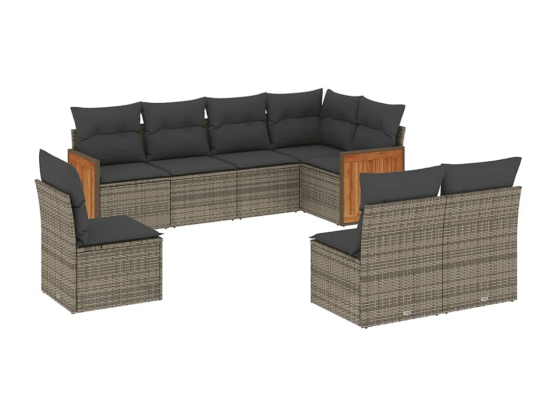 Salon de jardin 8 pcs avec coussins gris résine tressée