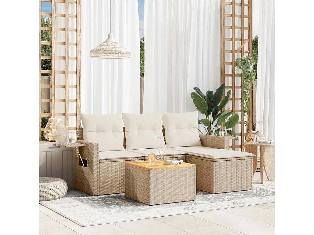 Salon de jardin avec coussins 5 pcs beige résine tressée