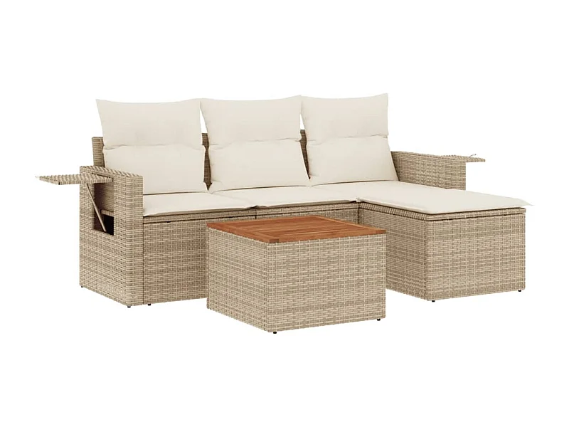 Salon de jardin avec coussins 5 pcs beige résine tressée
