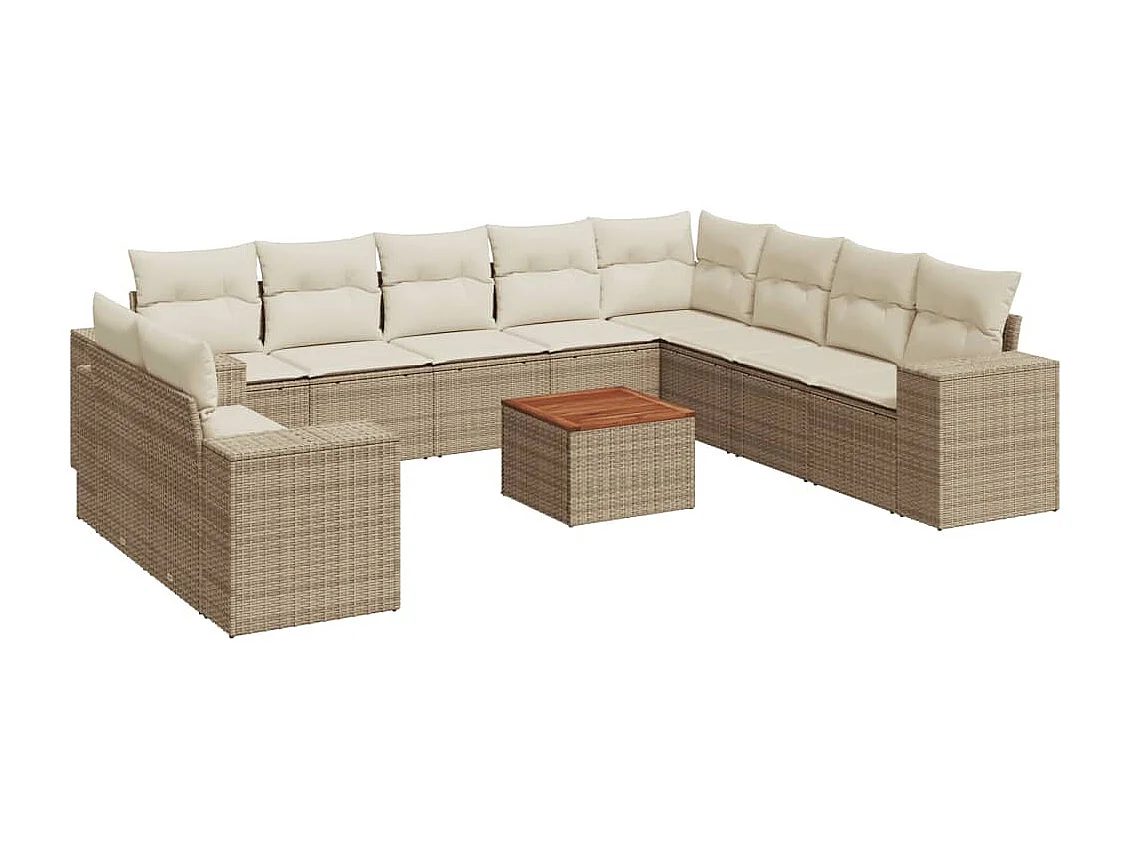Salon de jardin 11 pcs avec coussins beige résine tressée