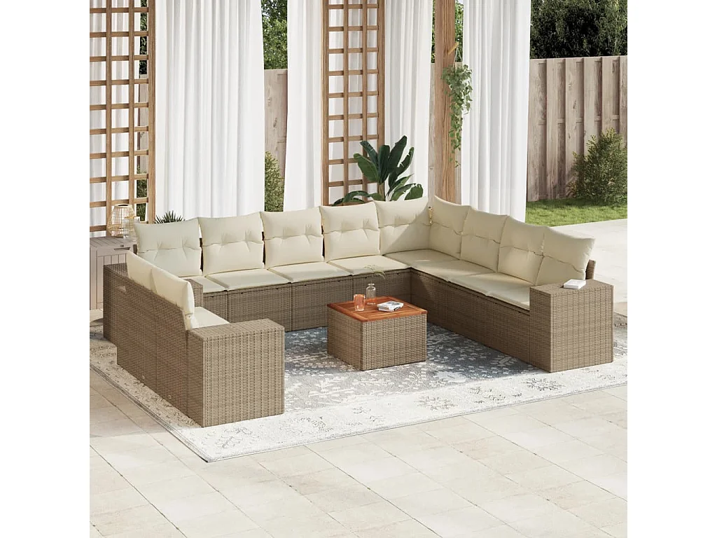 Salon de jardin 11 pcs avec coussins beige résine tressée