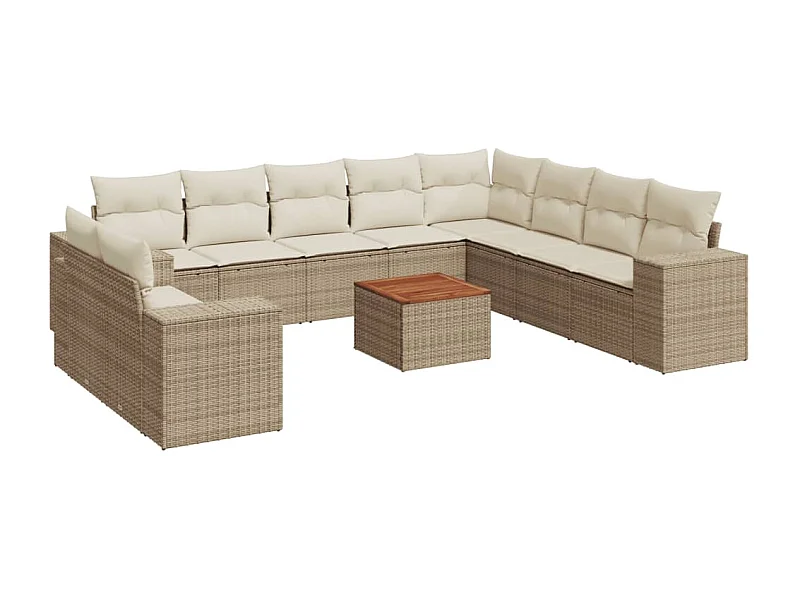 Salon de jardin 11 pcs avec coussins beige résine tressée