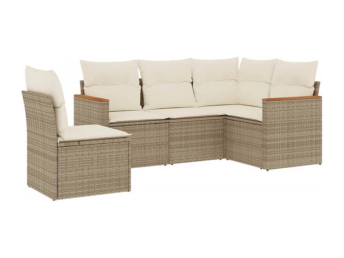 Salon de jardin avec coussins 5 pcs beige résine tressée