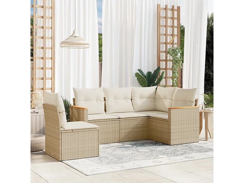 Salon de jardin avec coussins 5 pcs beige résine tressée
