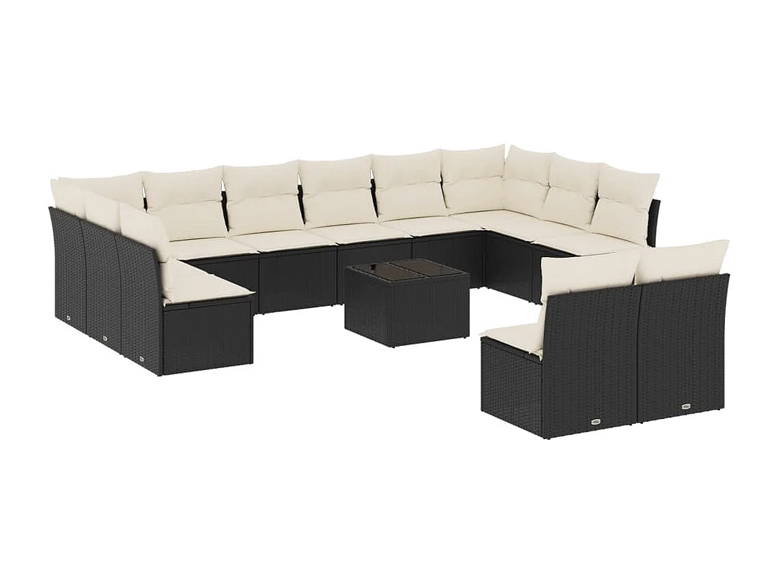 Salon de jardin avec coussins 13 pcs noir résine tressée