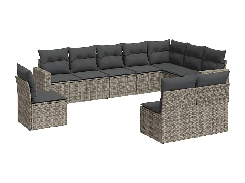 Salon de jardin avec coussins 10 pcs gris résine tressée