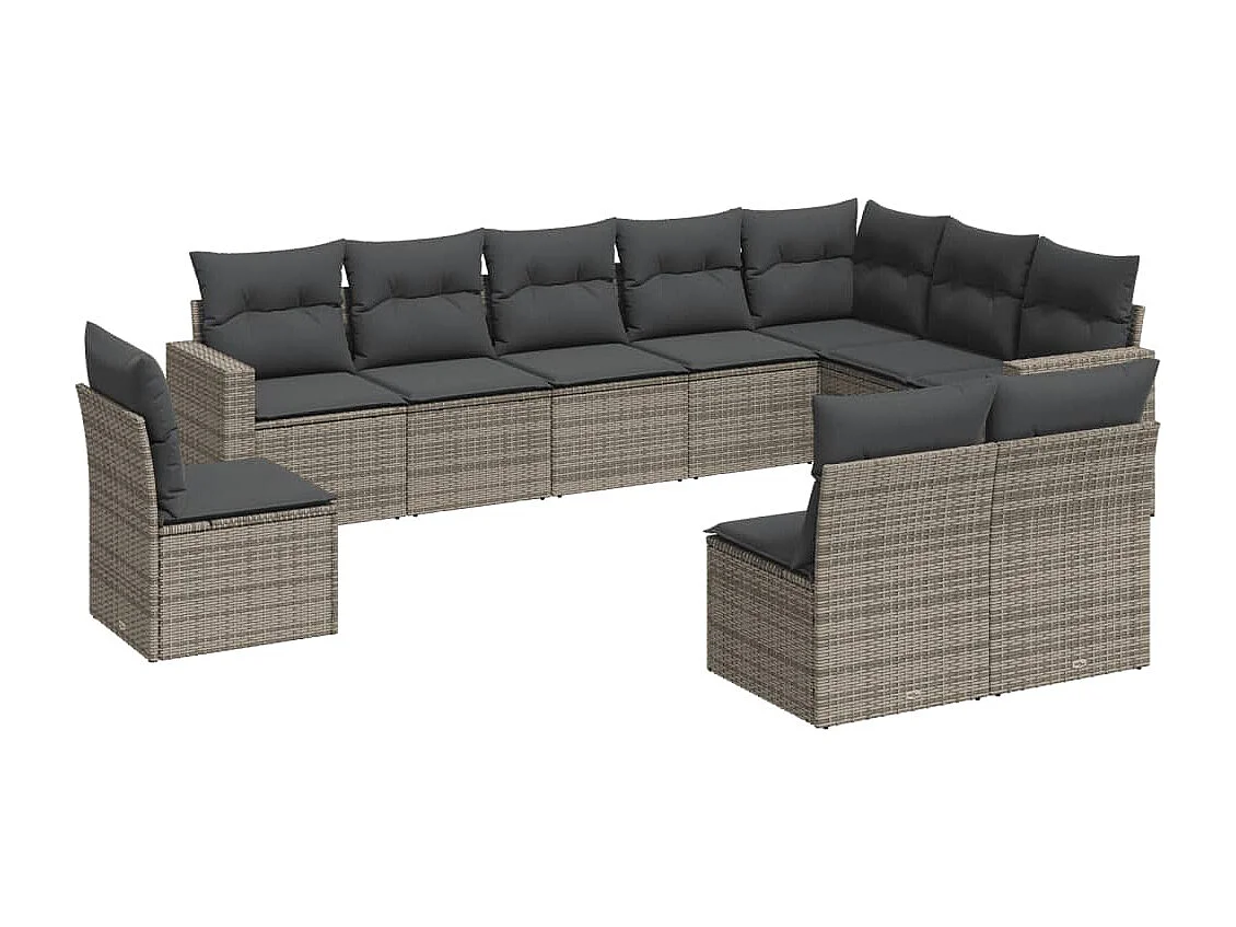 Salon de jardin avec coussins 10 pcs gris résine tressée