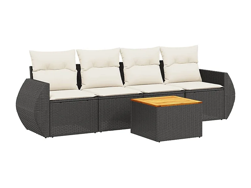 Salon de jardin 5 pcs avec coussins noir résine tressée