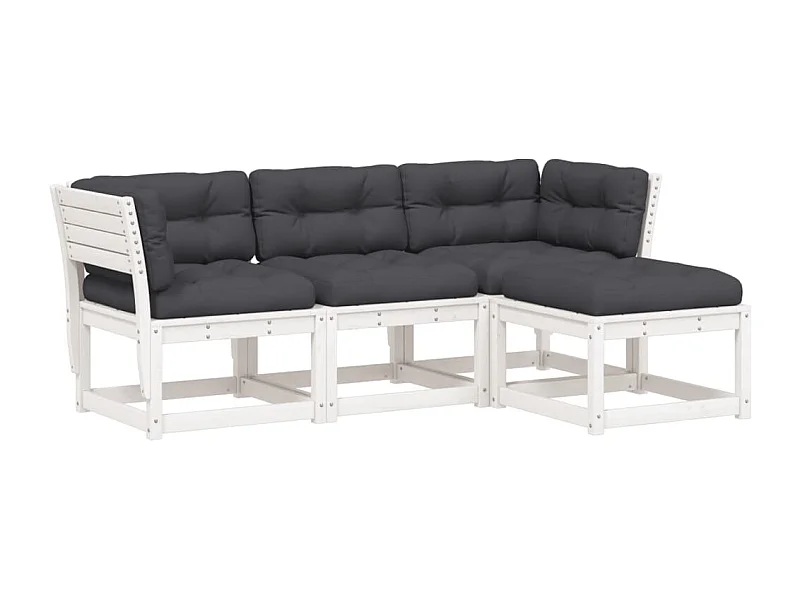 Salon de jardin 4 pcs avec coussins blanc bois de pin massif