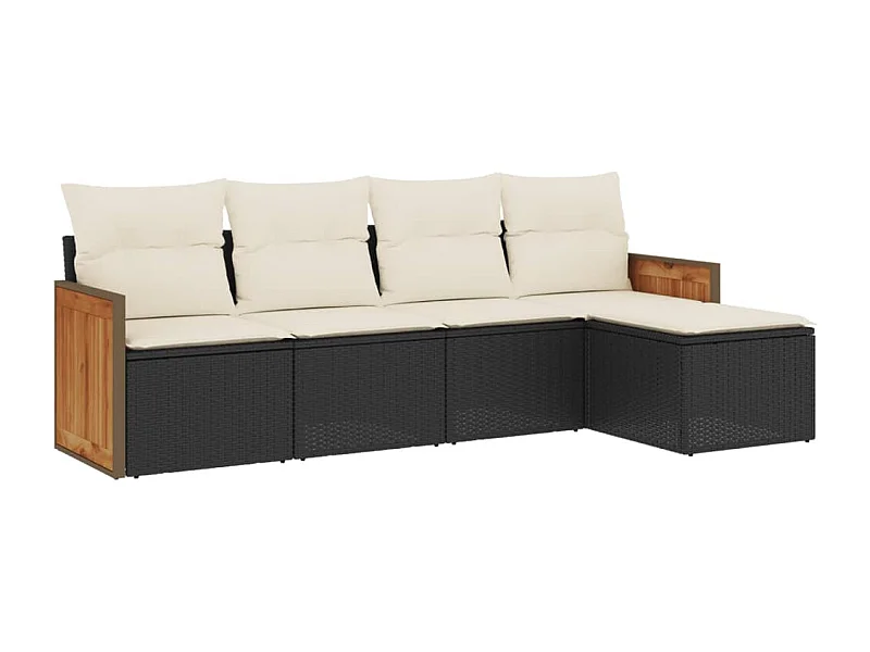 Salon de jardin 5 pcs avec coussins noir résine tressée