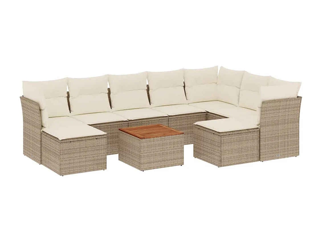 Salon de jardin avec coussins 10 pcs beige résine tressée
