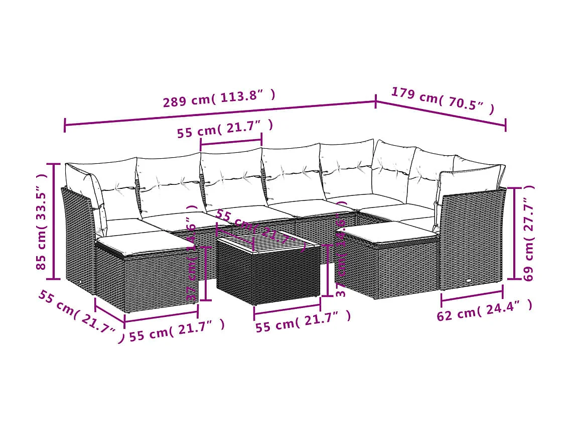 Salon de jardin avec coussins 10 pcs beige résine tressée