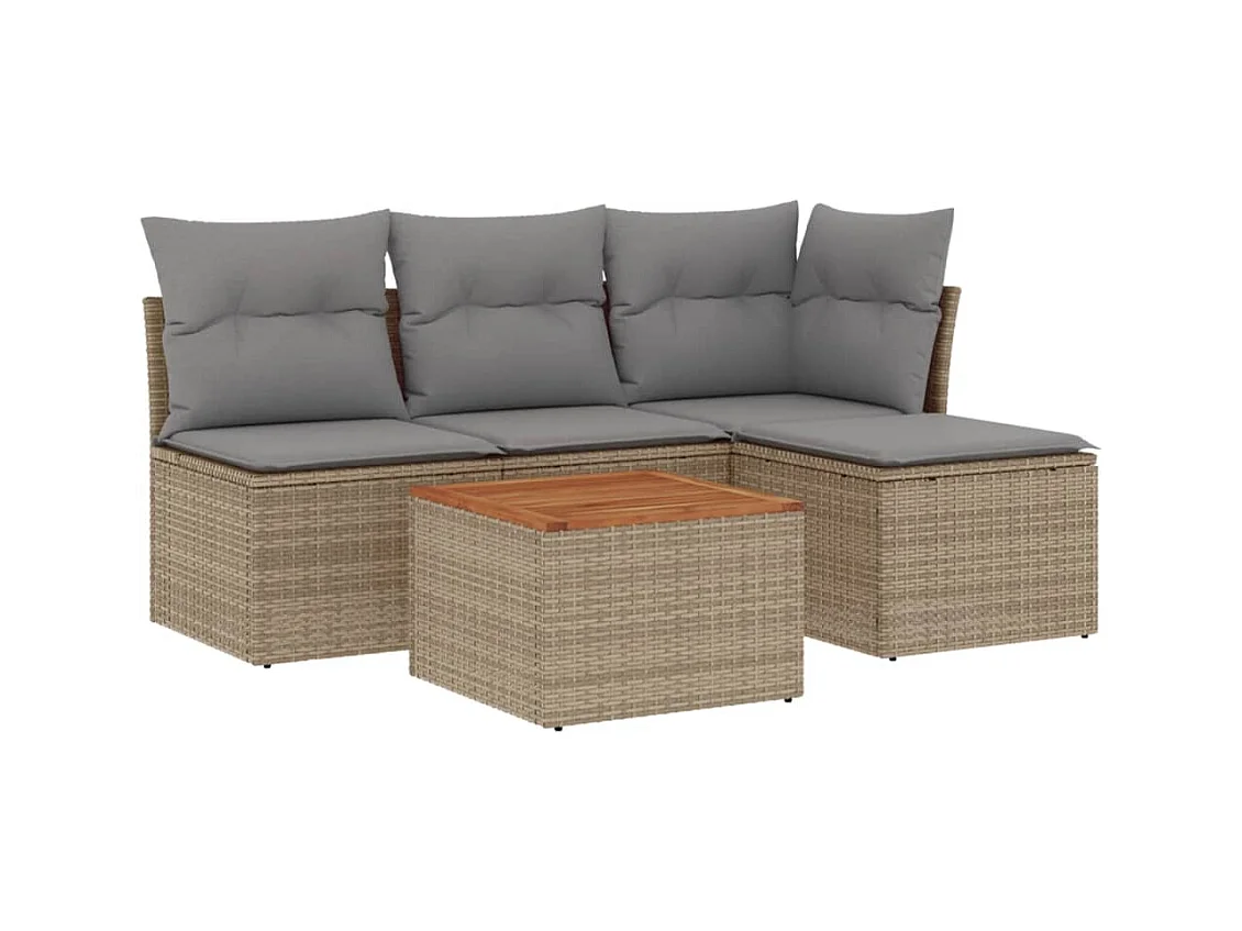 Salon de jardin avec coussins 5 pcs beige résine tressée