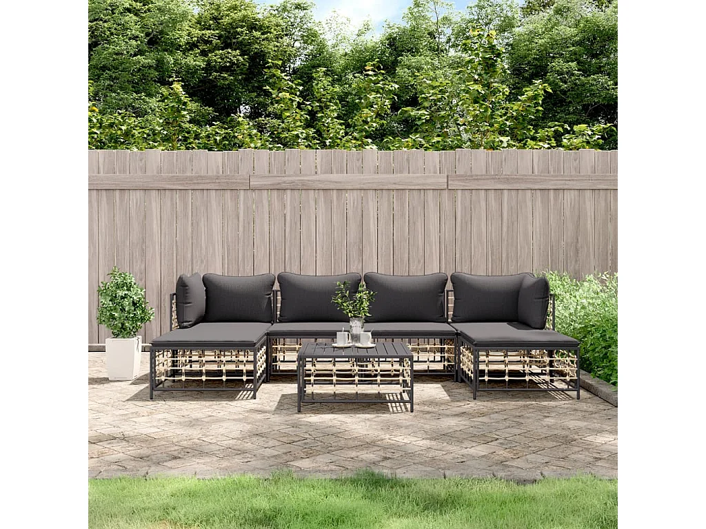 Salon de jardin 7 pcs avec coussins anthracite résine tressée