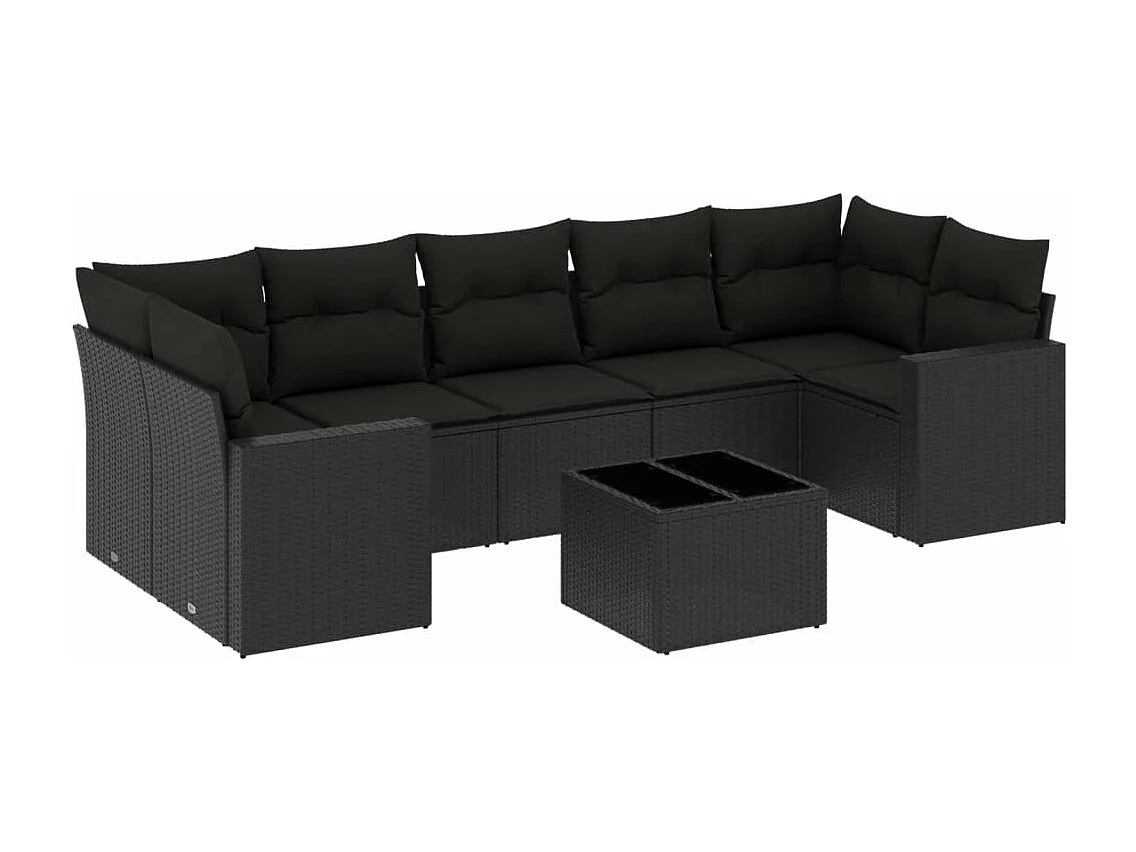 Salon de jardin 8 pcs avec coussins noir résine tressée