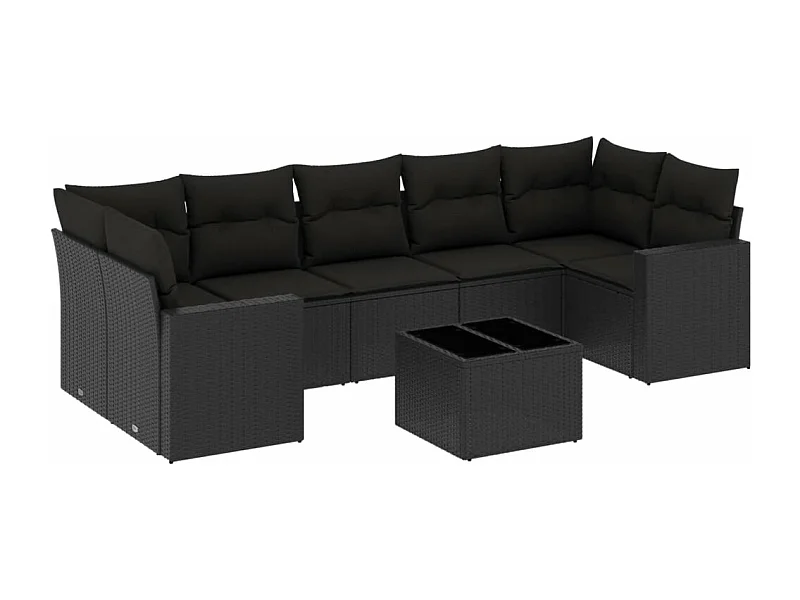 Salon de jardin 8 pcs avec coussins noir résine tressée