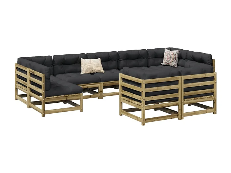 Salon de jardin 9 pcs avec coussins bois de pin imprégné