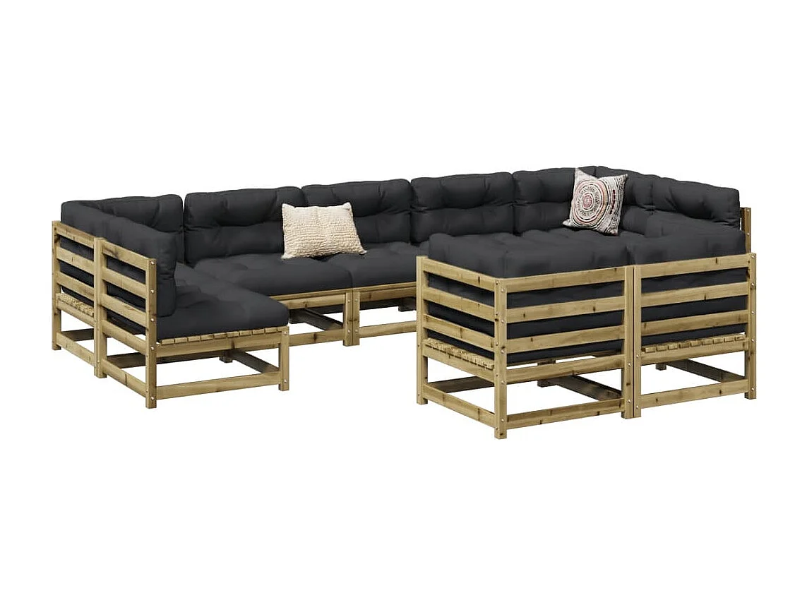Salon de jardin 9 pcs avec coussins bois de pin imprégné