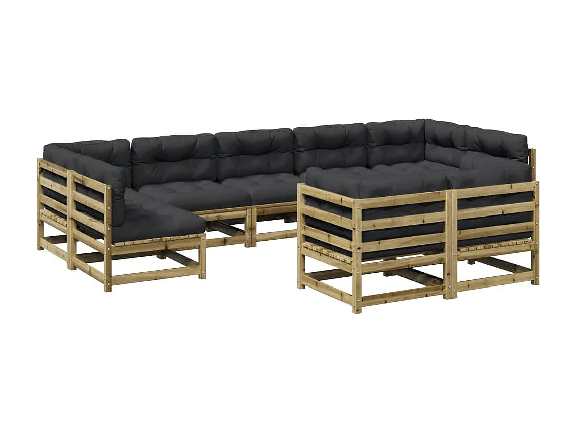 Salon de jardin 9 pcs avec coussins bois de pin imprégné