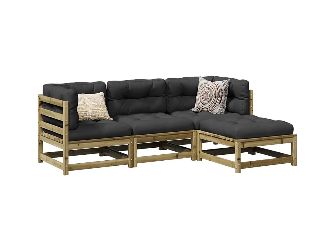 Salon de jardin 4 pcs avec coussins bois de pin imprégné
