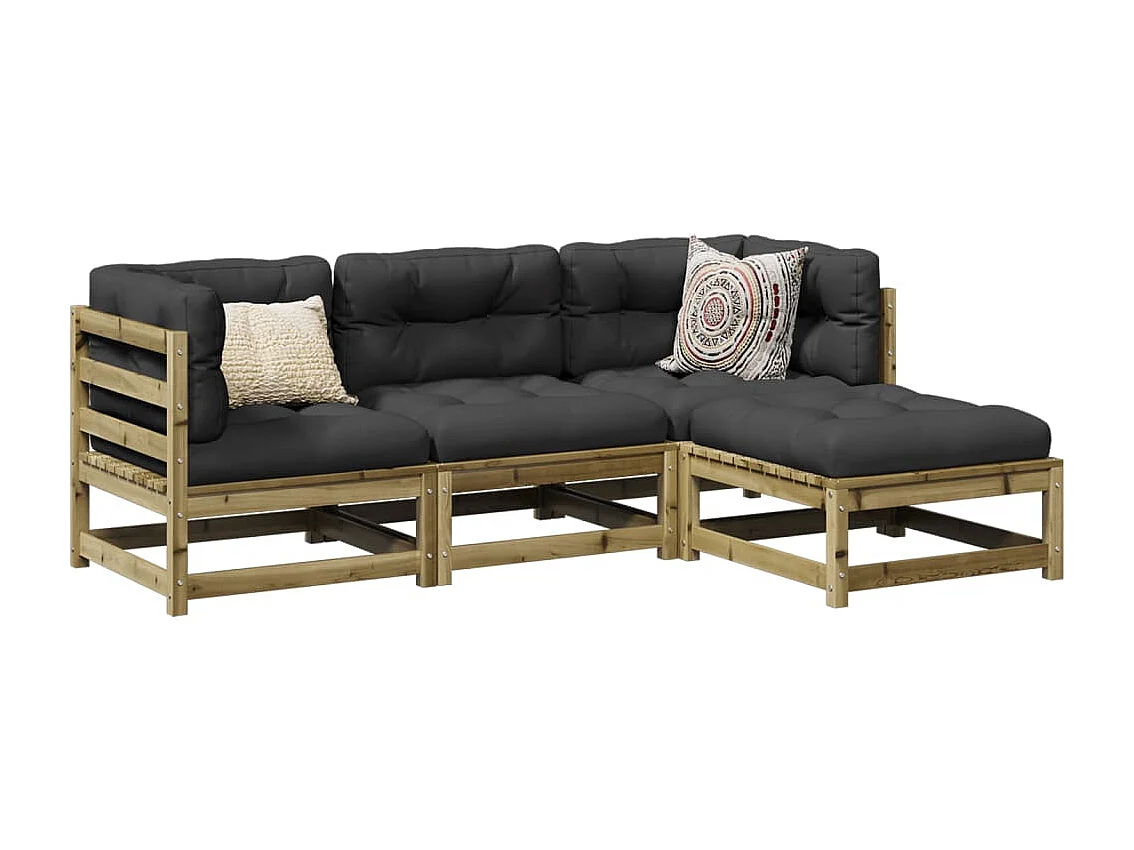 Salon de jardin 4 pcs avec coussins bois de pin imprégné