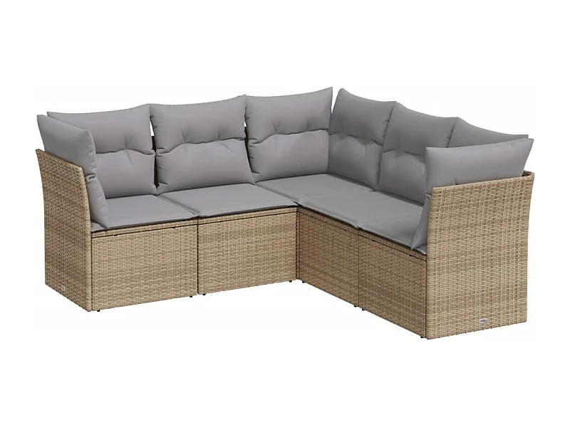 Salon de jardin avec coussins 5 pcs beige résine tressée