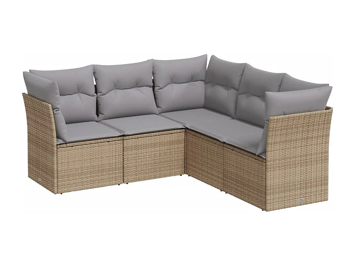Salon de jardin avec coussins 5 pcs beige résine tressée
