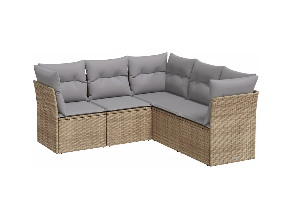 Salon de jardin avec coussins 5 pcs beige résine tressée