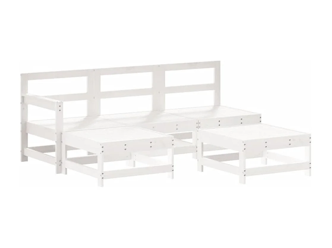 Salon de jardin 5 pcs avec coussins blanc bois massif