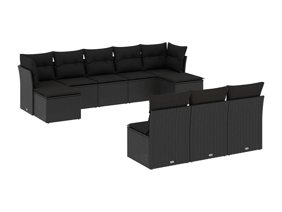 Salon de jardin 10 pcs avec coussins noir résine tressée