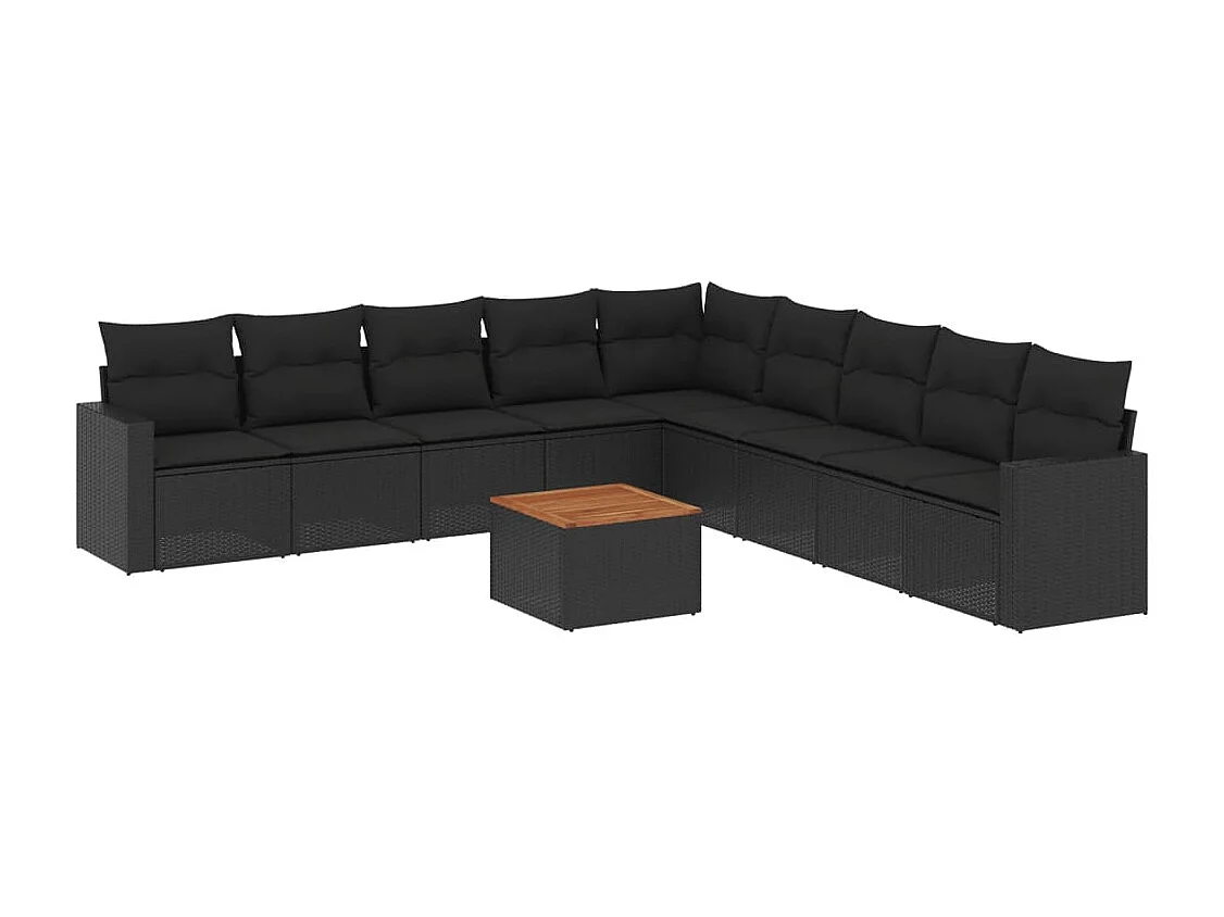 Salon de jardin 10 pcs avec coussins noir résine tressée
