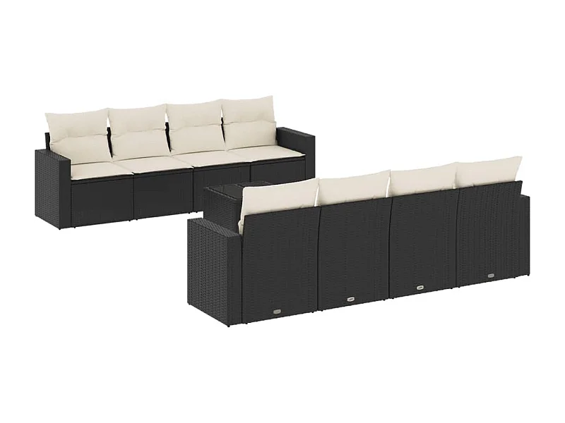 Salon de jardin 9 pcs avec coussins noir résine tressée