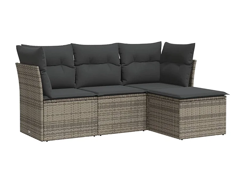 Salon de jardin 4 pcs avec coussins gris résine tressée