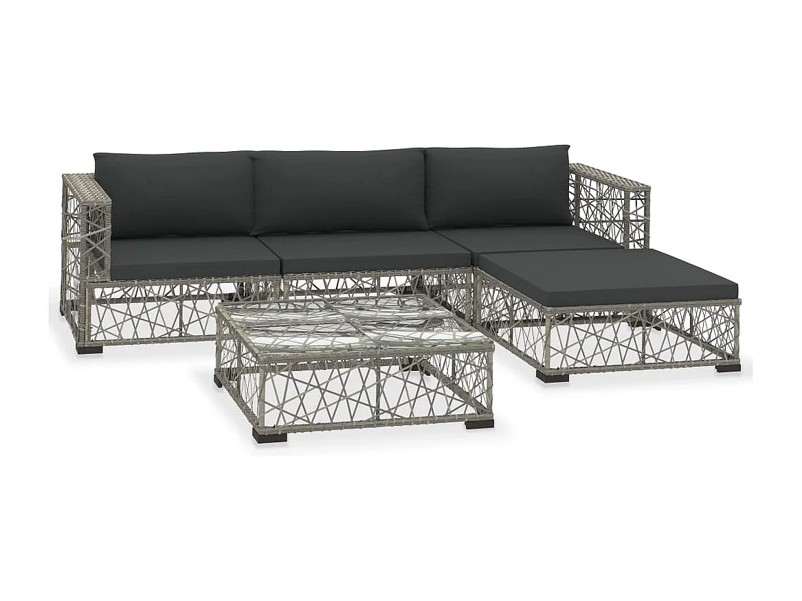 Salon de jardin 5 pcs avec coussins Résine tressée Gris