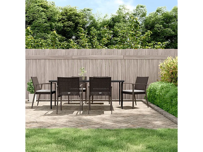 Ensemble à manger de jardin 7 pcs coussins résine tressée acier