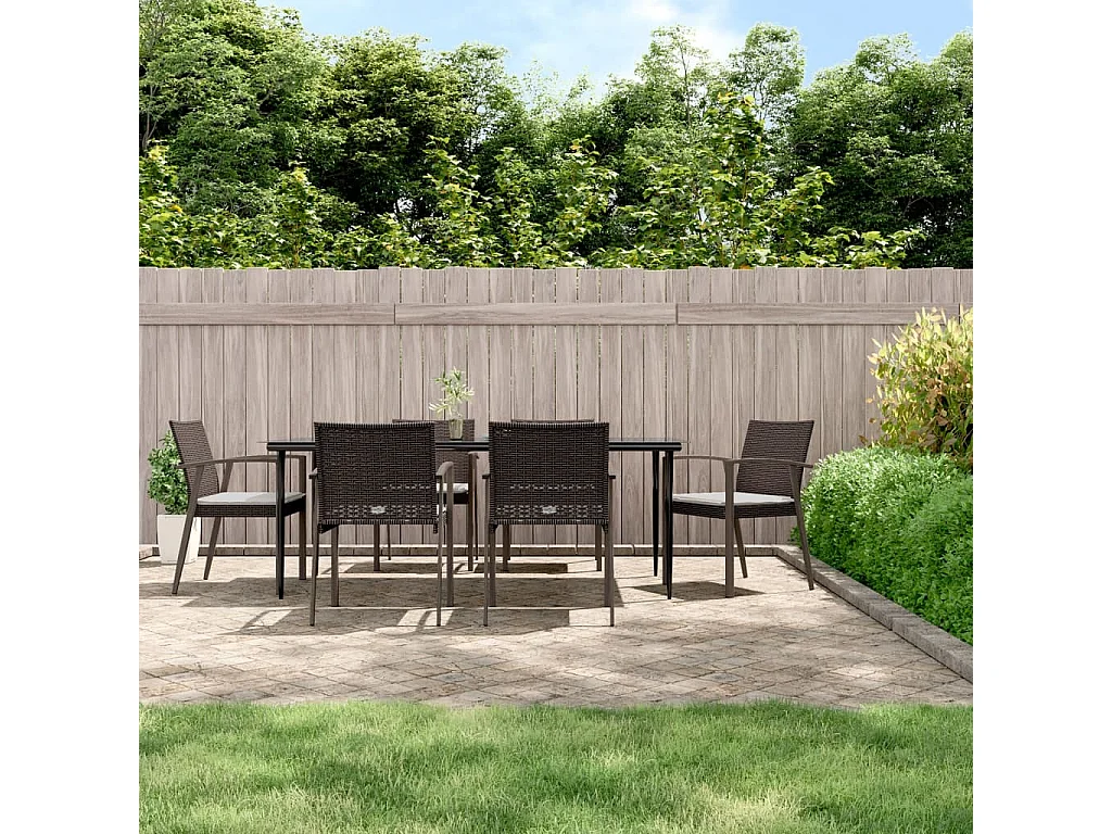 Ensemble à manger de jardin 7 pcs coussins résine tressée acier