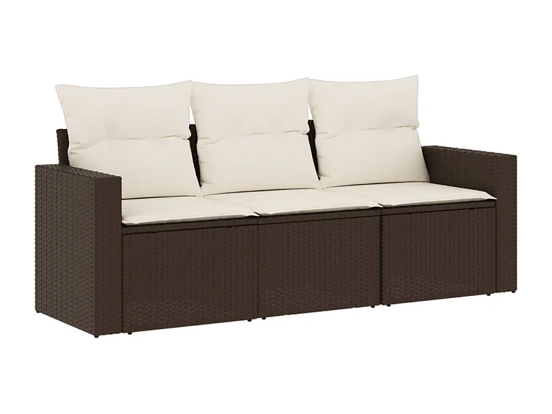 Salon de jardin avec coussins 3 pcs marron résine tressée