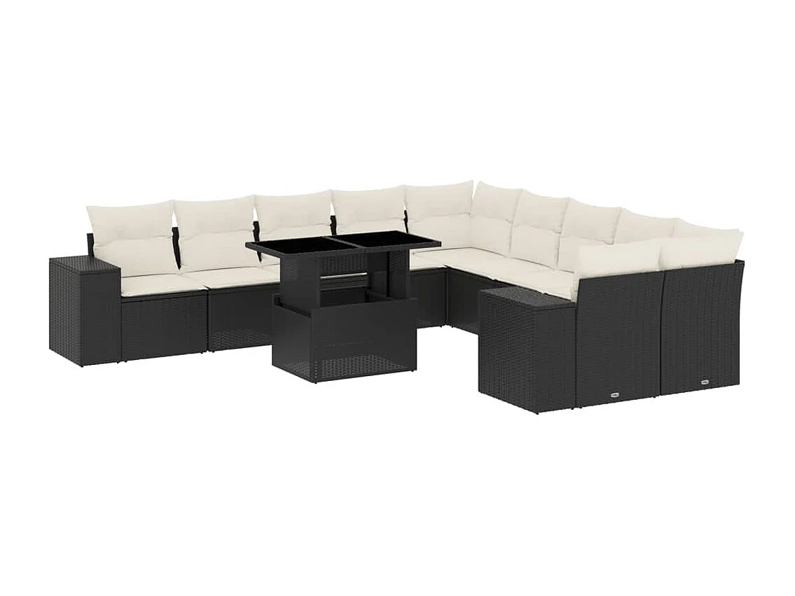 vidaXL Set de sofás de jardín 11 pzas y cojines ratán sintético negro
