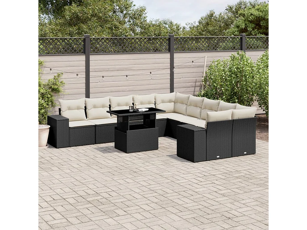 vidaXL Set de sofás de jardín 11 pzas y cojines ratán sintético negro
