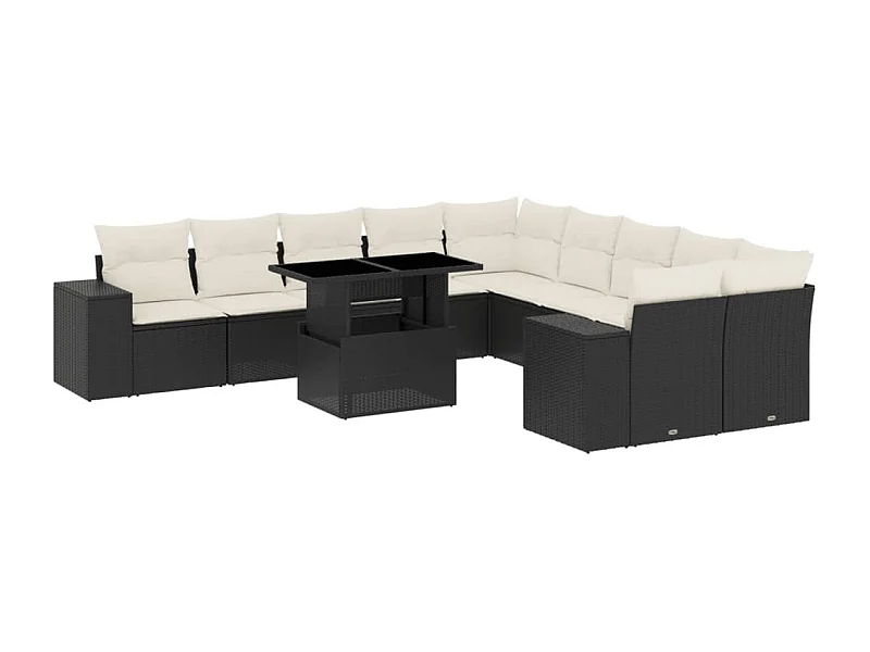 Salon de jardin 11 pcs avec coussins noir résine tressée