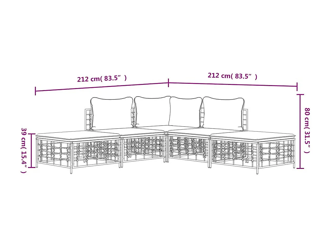 Salon de jardin 5 pcs avec coussins anthracite résine tressée