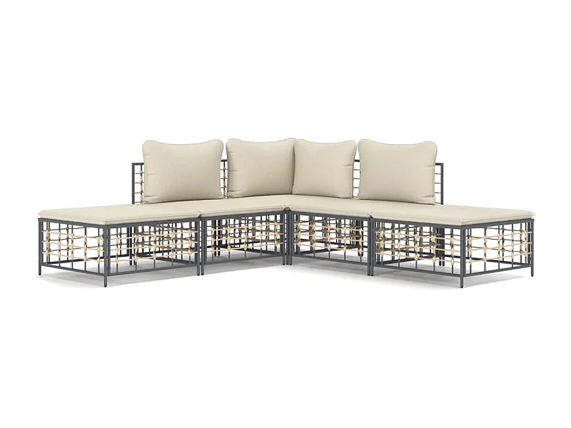 Salon de jardin 5 pcs avec coussins anthracite résine tressée