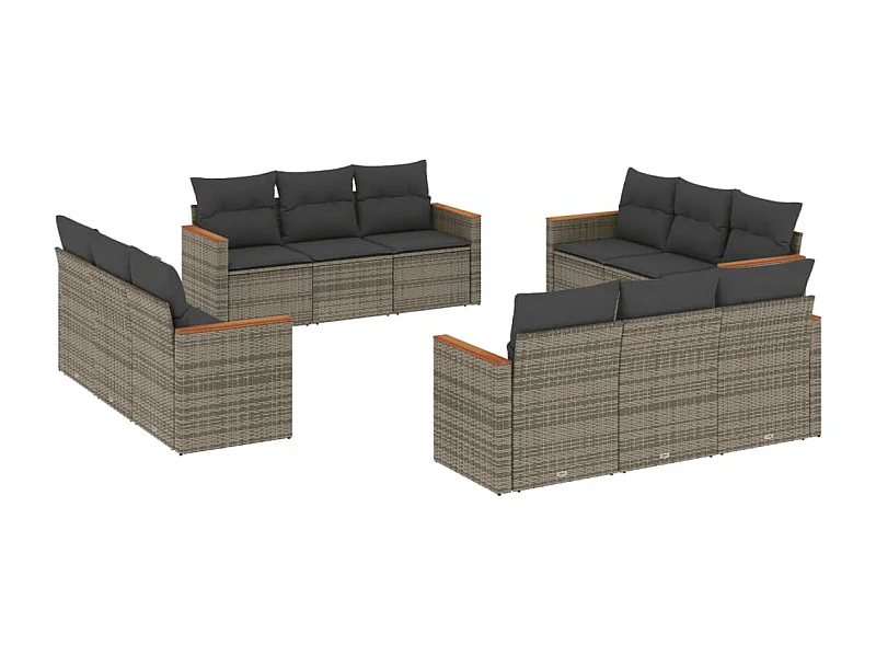 Salon de jardin avec coussins 12 pcs gris résine tressée