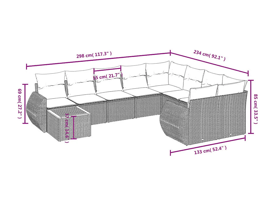 Salon de jardin avec coussins 10 pcs beige résine tressée