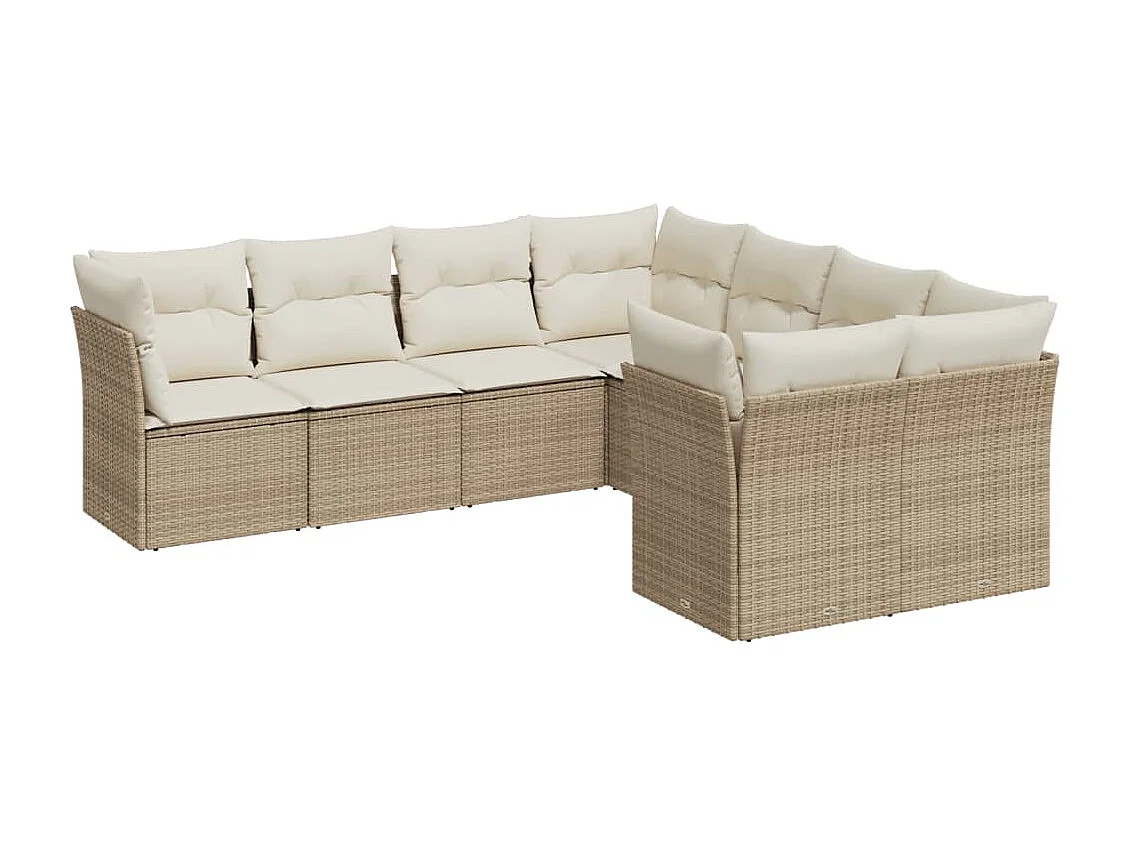Salon de jardin avec coussins 8 pcs beige résine tressée